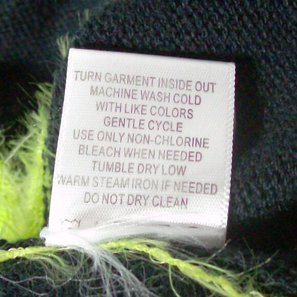 J.J. Basics Black sweater with Lime Green Fur/Fuzzy Stripes Size L - Picture 11 of 11